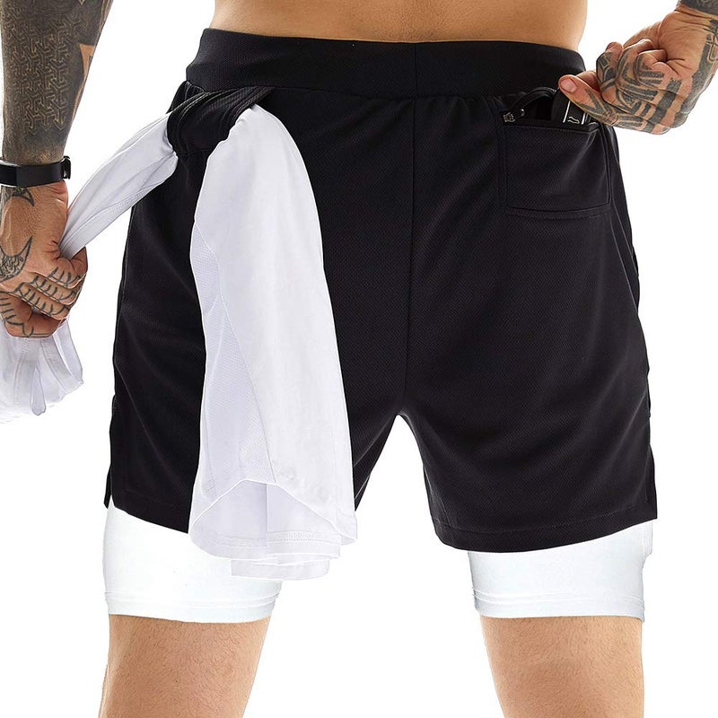 OEBLD Mens Athletic Shorts 2-in-1 Gym Workout Running 7'' Shorts with Towel loop Black (US L ) - Image 2